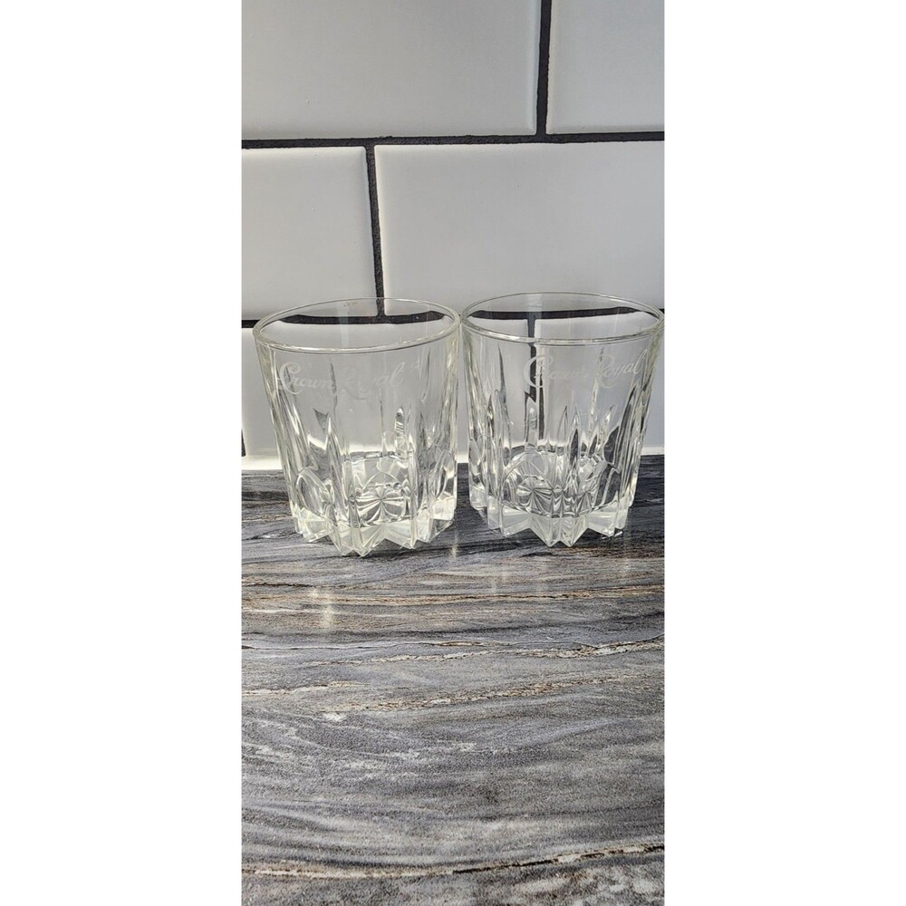 Crown Royal Whiskey Low Ball Bar Glass Heavy Rocks Logo Set of 2 / 3.5”